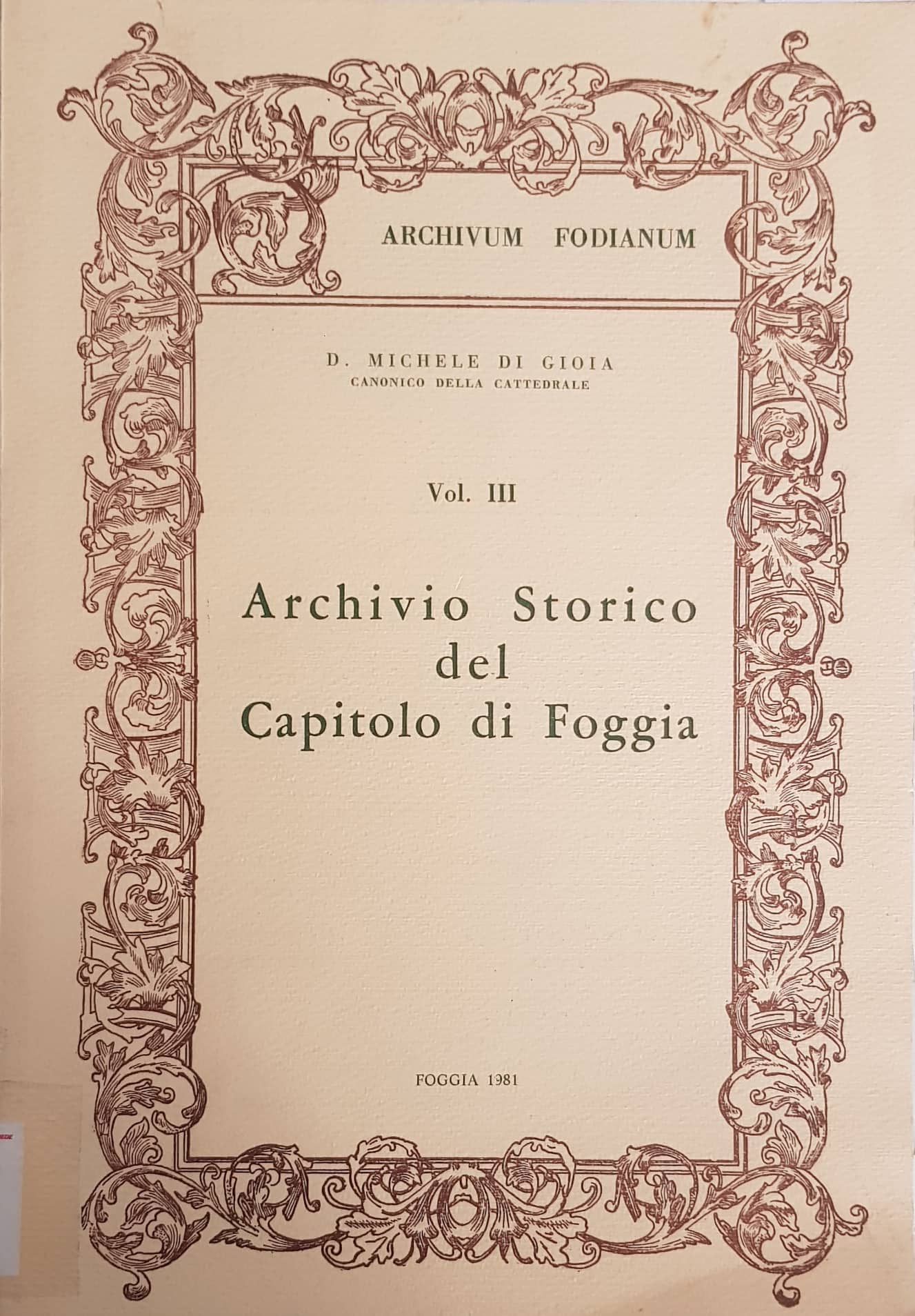 Copertina di Archivio storico del  capitolo di Foggia