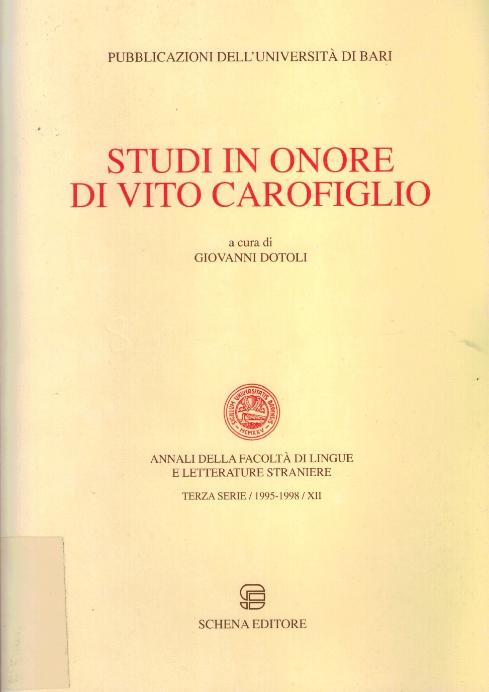 Copertina di Studi in onore di Vito Carofiglio