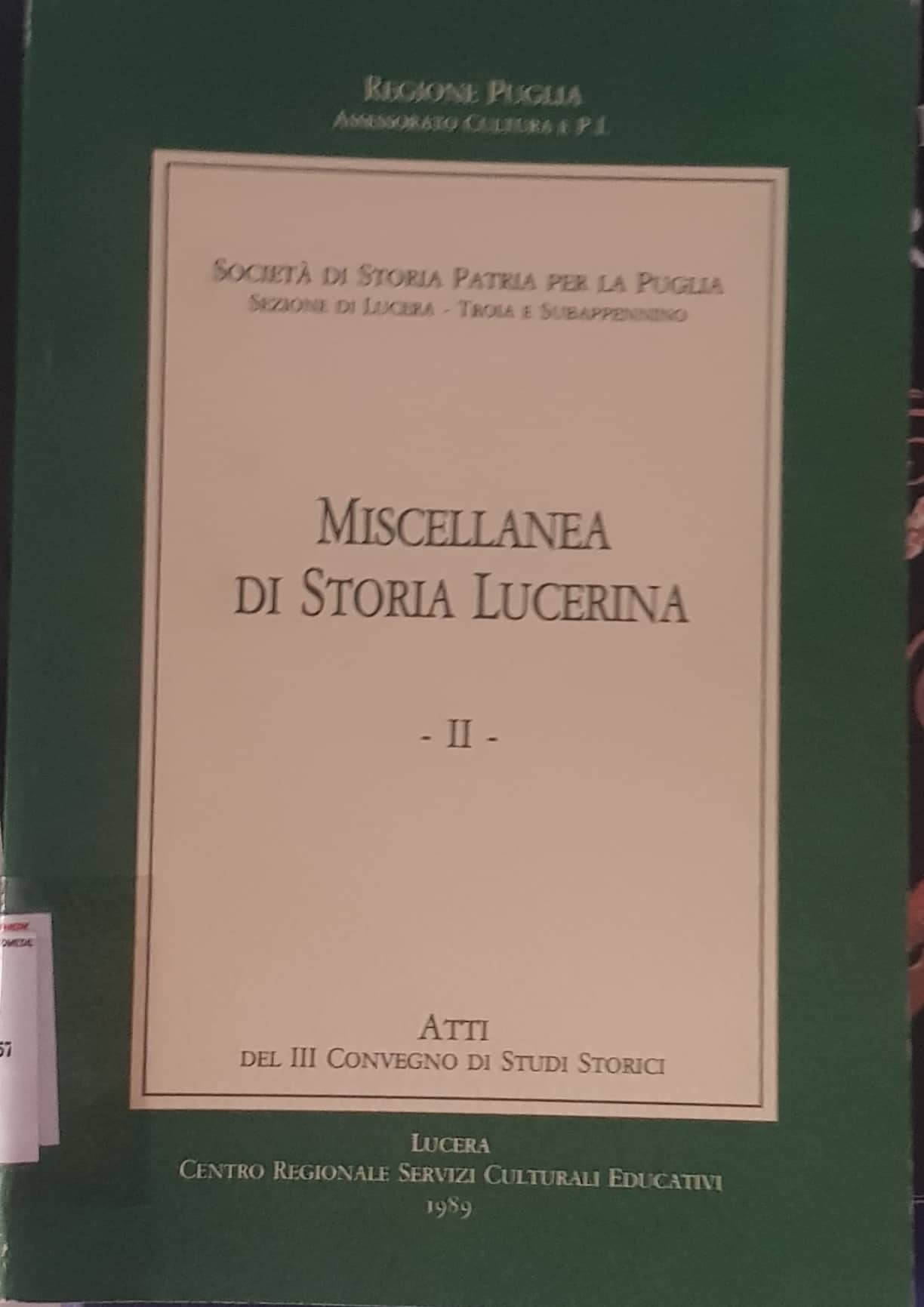 Copertina di Miscellanea di storia di Lucera II