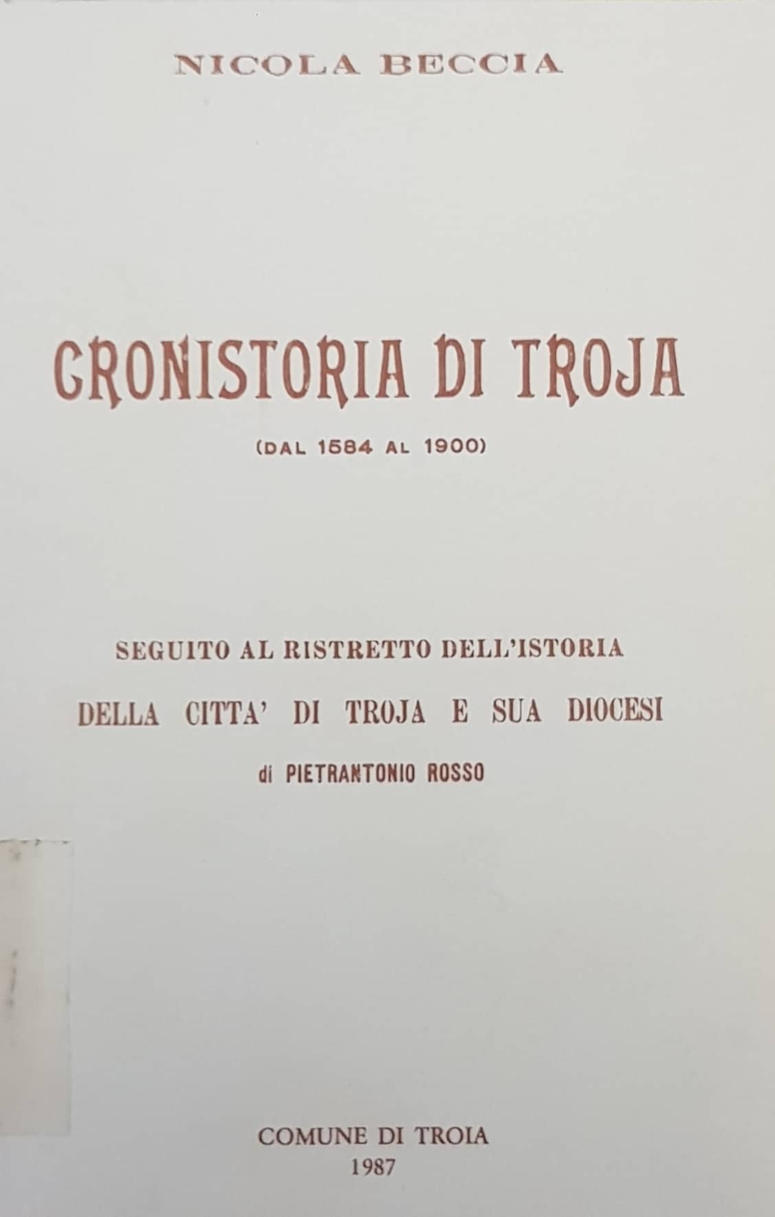 Copertina di Cronistoria di Troia (dal 1584 al 1900)