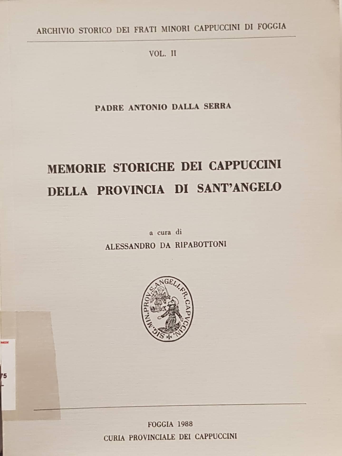 Copertina di Memorie storiche dei cappuccini della provincia di sant'Angelo
