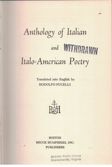 Copertina di Anthology of Italian and Italo-American Poetry