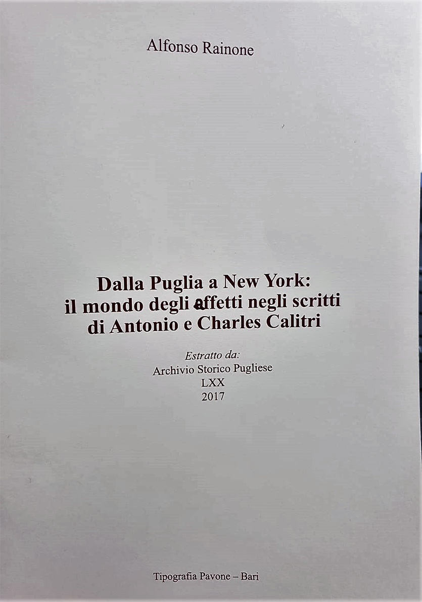 Copertina di Dalla Puglia a New York: il mondo degli affetti negli scritti di Antonio e Charles Calitri